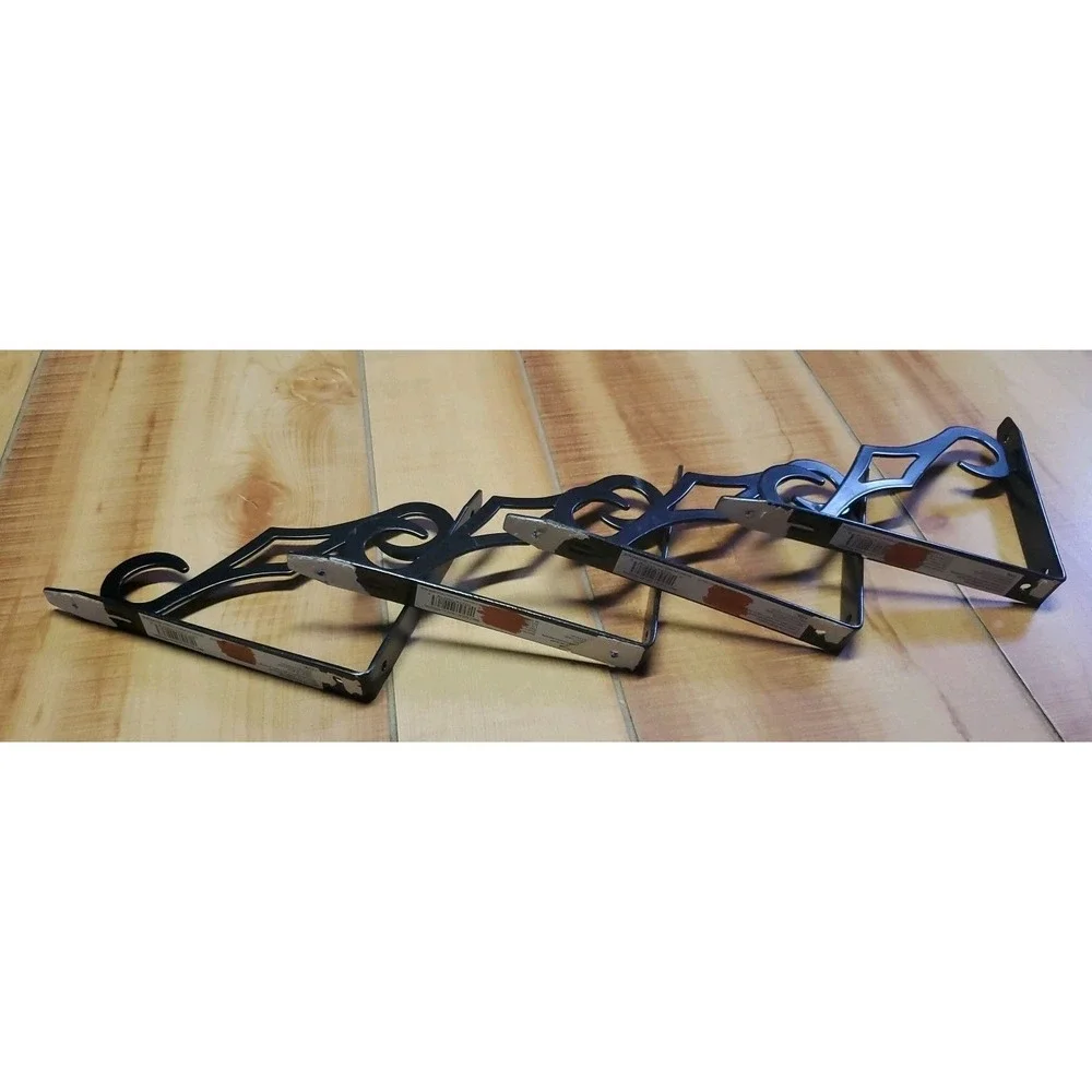 Vintage Black Metal Shelf Brackets Set of 4 Diamond Scroll Wall Shelf Supports